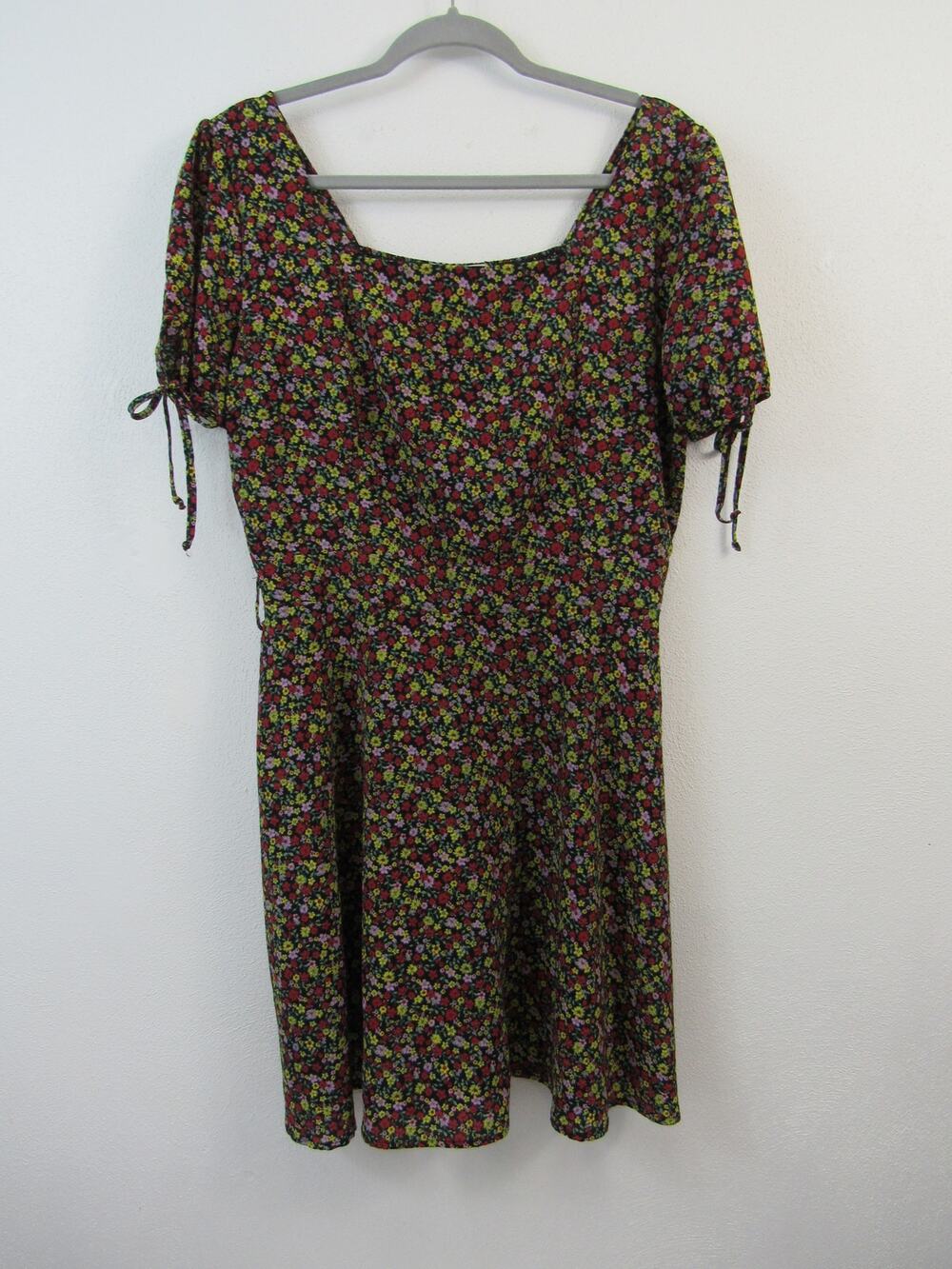 Purple Snow XL Short Puff Sleeves Mini Dress Circle Skirt Ditzy Floral Print
